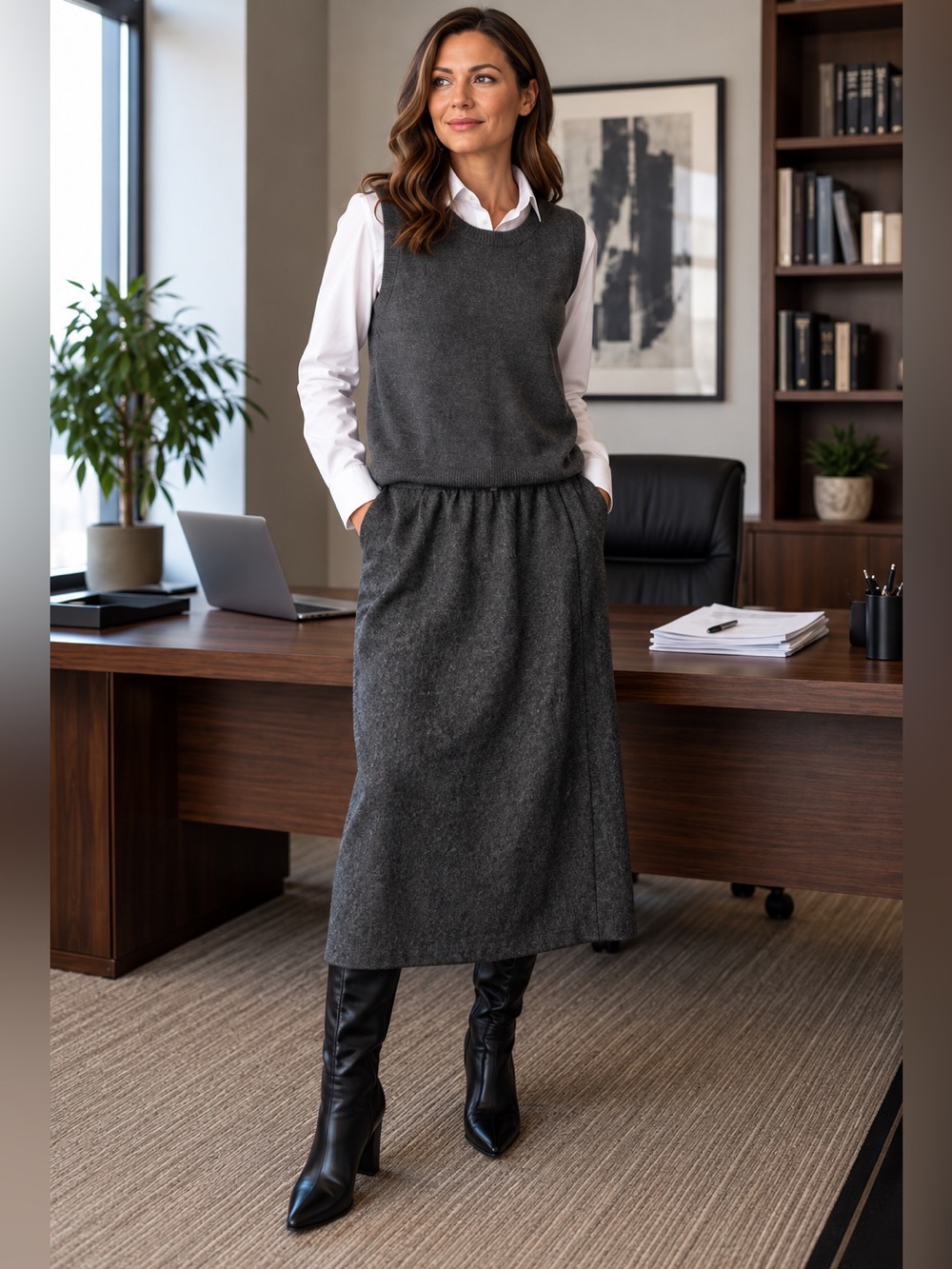 Holt Renfrew pure virgin wool skirt charcoal colour